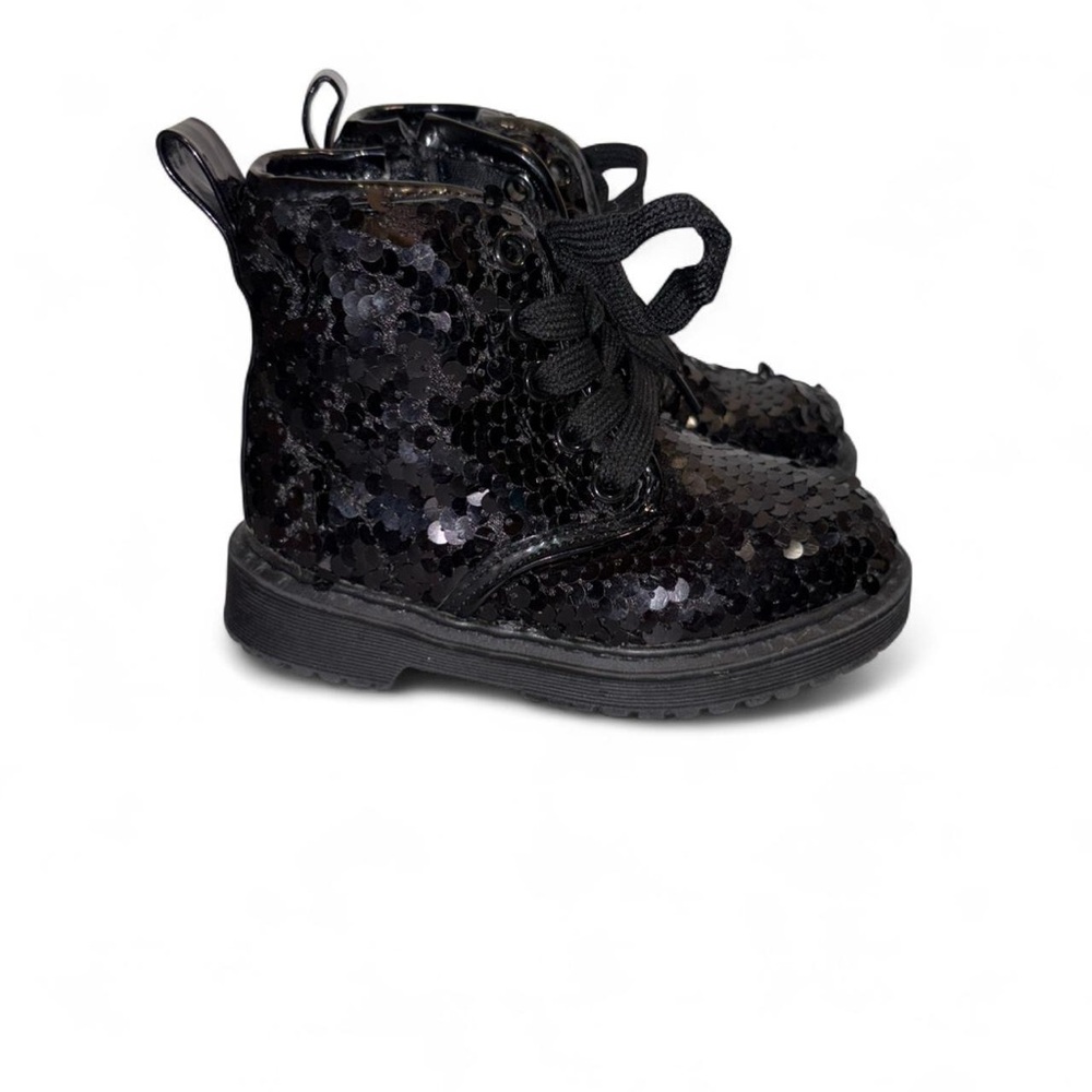 Toddler Black Sequin Lace-Up Kids Boots 5T